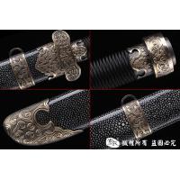 羽毛钢珍珠鱼皮款黑金古刀 大师作品