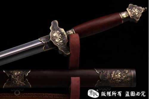 精品铜装百炼钢太极剑-牡丹图