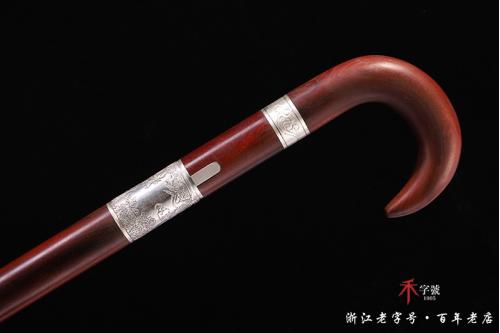 纯银小叶紫檀木手杖剑-需要定制