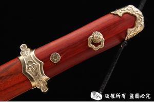 经典简装红木短唐刀-亮铜版