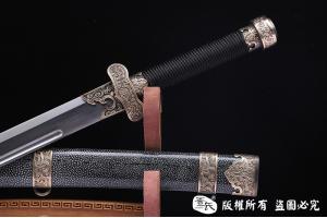 羽毛钢珍珠鱼皮款黑金古刀 大师作品