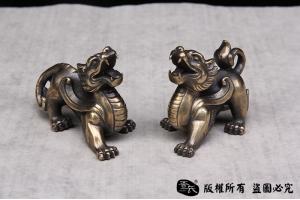 貔貅一对-黄铜实心打造
